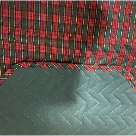 Christmas Plaid Table Runner Red Green Gold Reversible 68” X 13 Zig Zag Quilting - Picture 3 of 4